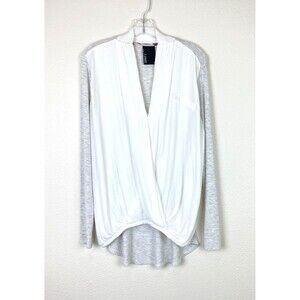 Dolan T-Shirt Women's V-Neck Wrap Size S White Gray Knit High Low Hem